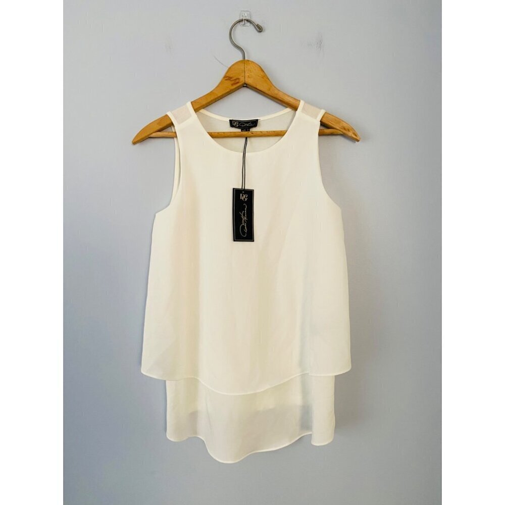 New with Tag DG2 Two-Layer Sleeveless Tank Top Womens XS White Flowy Tank